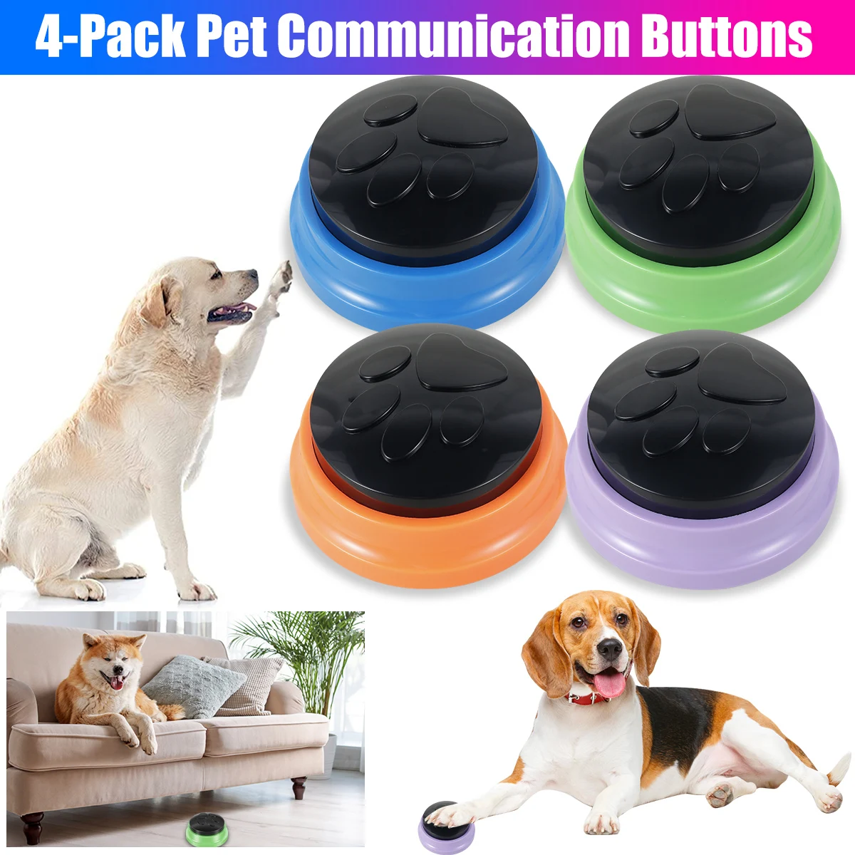 

4Pcs Dog Talking Button Recordable Training Buttons for Dogs Talking Portable Colorful Dog Buzzer 30 Seconds Voice Recording