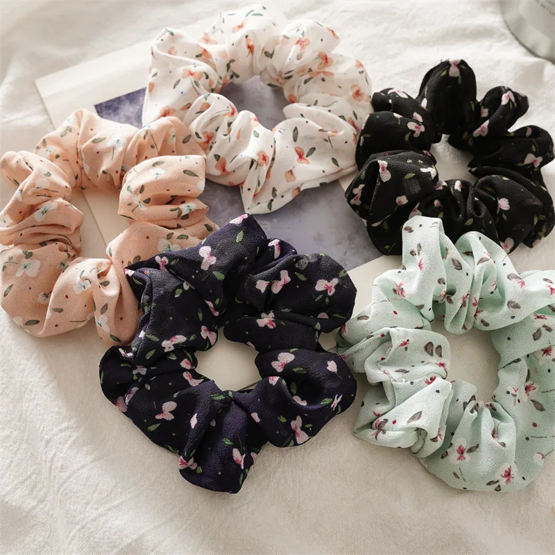 

Woman Small Flower Printing Chiffon Elastics Hair Band Summer Scrunchies Lady Ponytail Holder Girls Versatile Hair Accessories