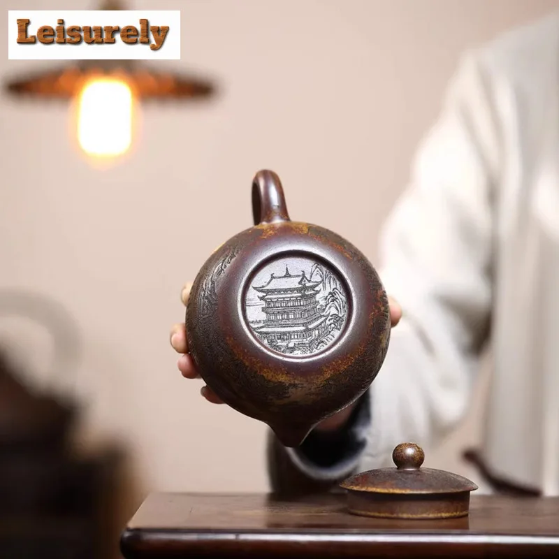 500ml Yixing Purple Clay Teapots Handmade Xishi Pot Raw Ore Wood-fired Porcelain Mud Kettle With Strainer Zisha Tea Set Supplies