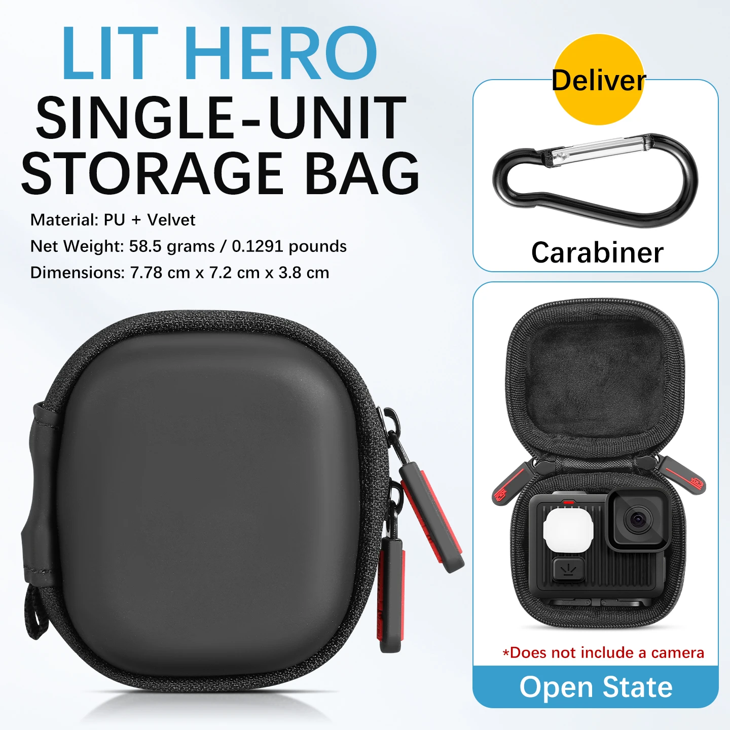 Mini sac de rangement EVA imperméable pour GoPro Hero Lite avec fermeture éclair robuste