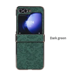 Luxury Dragon Pattern Leather Phone Case with Plating PC Hinge Cover, 3 - Piece Set - Galaxy Z Flip 8 (Dark Green)