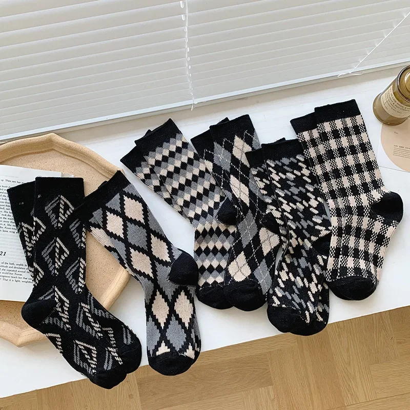 

Женские вязаные хлопковые носки, Осень-зима 2024, винтажные уличные женские эластичные длинные носки в стиле Харадзюку для школьниц