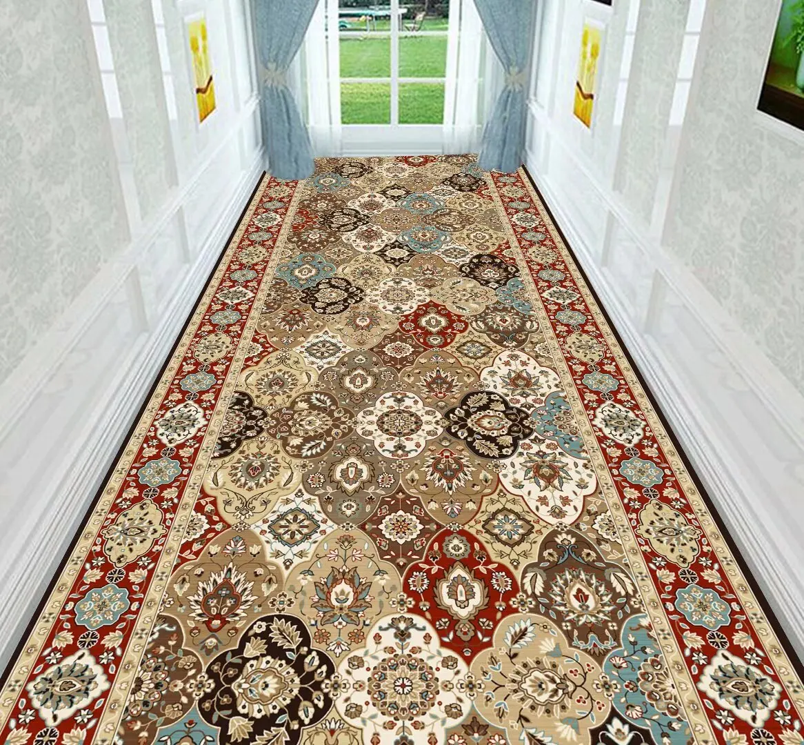 Persian Retro Villa Long Corridor Carpet Luxury Lobby Long Runner Area Rug IG Washable Non-slip Comfortable Stairway Mat Durable 2
