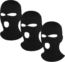 Adult Winter Balaclava - 3 - Pack Knitted Full Face Cover Ski Mask, Black (3pcs)