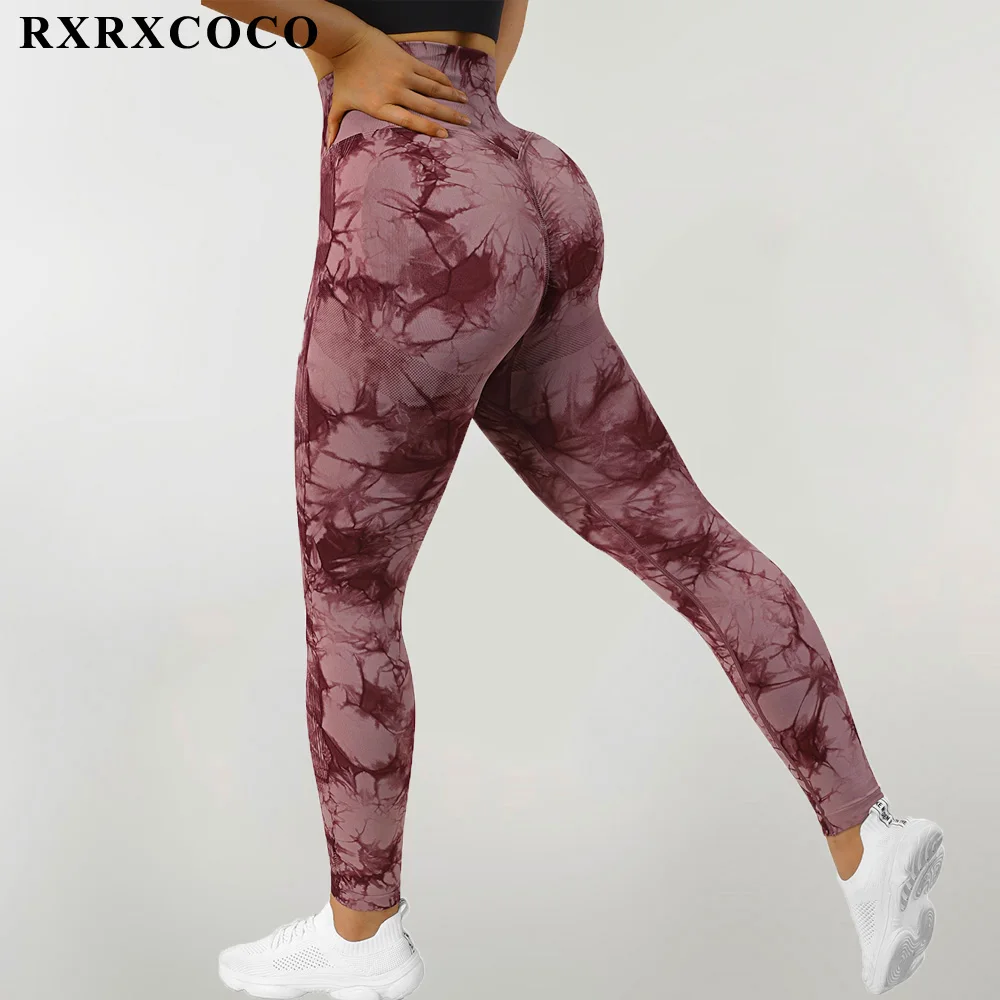 RXRXCOCO Fitness Women Leggings Push UP Sport Seamless Leggings High Waist  Tie Dye Yoga Sportswear Workout Push Up Gym Pants