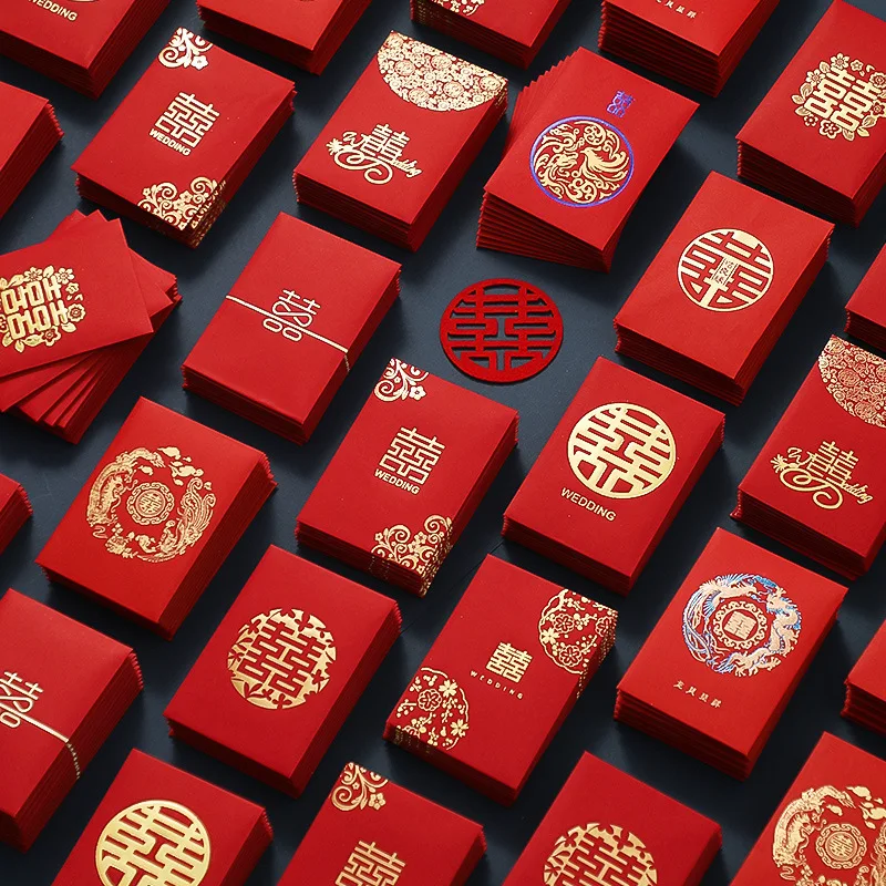 Mini Wedding Red Envelopes Kawaii Gift Bag Cash Envelopes Double Happiness Lucky Hongbao Wedding Party Invitations 50pcs/set mini envelopes