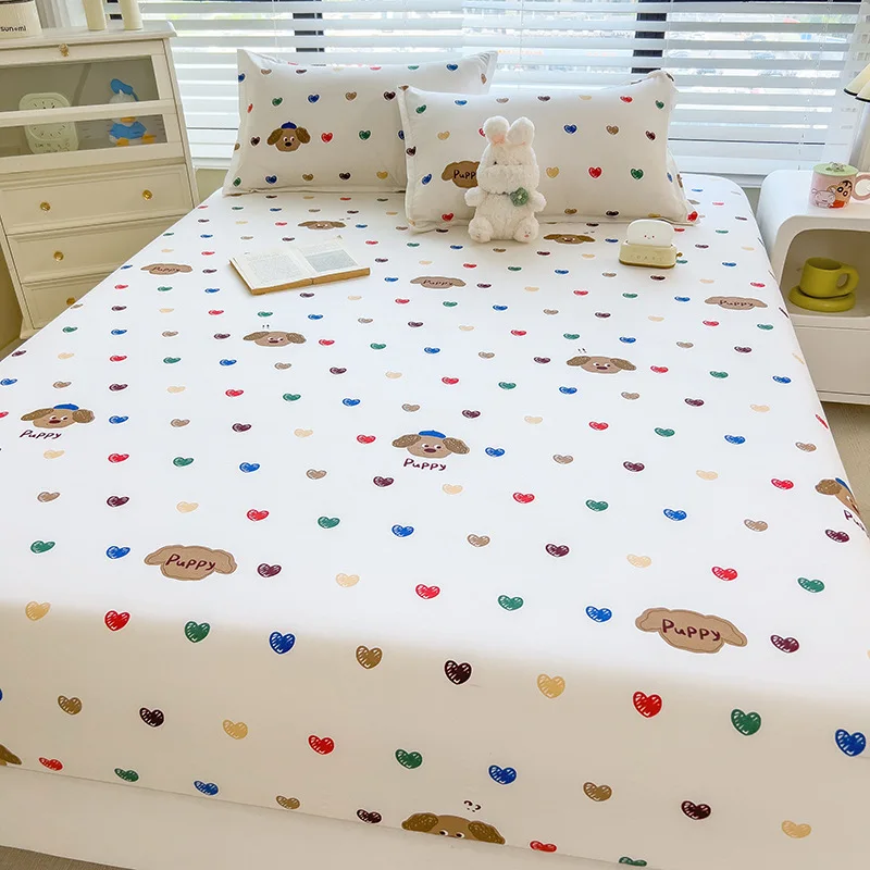 1pc White Bottom Heart Love Patterned Fitted Sheet,Matte Bedsheet, Bedroom Printed Bedspread, Bedding (Excluding Pillowcase) 2