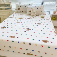 1pc White Bottom Heart Love Patterned Fitted Sheet,Matte Bedsheet, Bedroom Printed Bedspread, Bedding (Excluding Pillowcase) 2