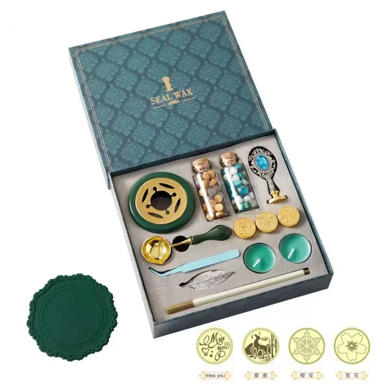 NEW Retro Christmas Stamp Head Wax Particle Set Creative Fire Paint Seal Handle Scoop for DIY Hand Account Envelope Decoration
