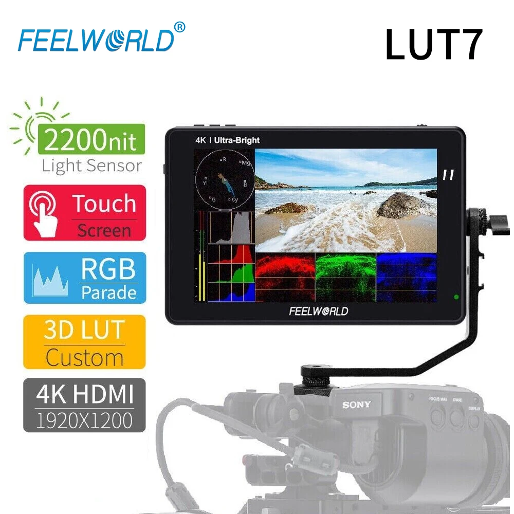 7-дюймовый 3D LUT 2200nit сенсорный экран Feelworld LUT7, полевой монитор для камеры 4K HDMI DSLR, монитор для камеры