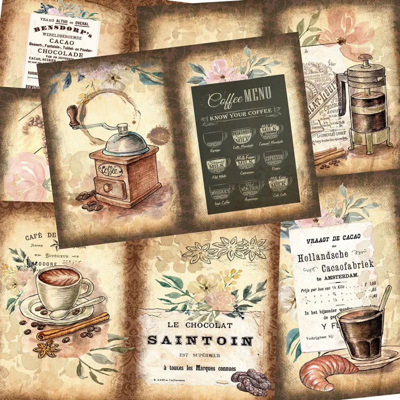 8Pcs/Pack Retro Coffee Chocolates Vintage Sticker DIY Craft Scrapbooking Album Junk Journal Decorative Stickers