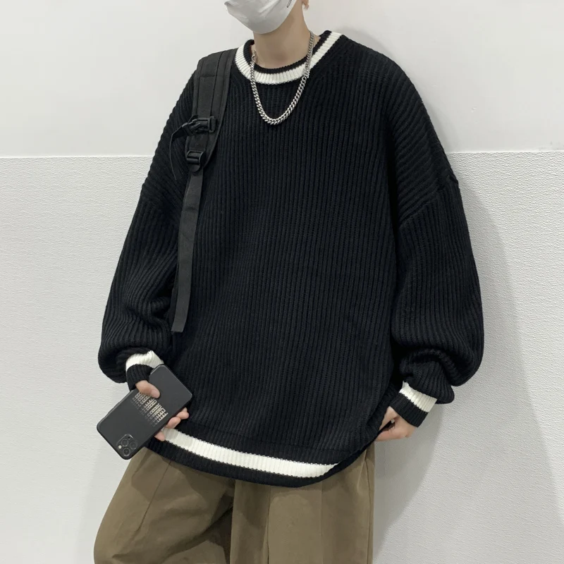 2024 Autumn Winter Men Fashion O Neck Warm Sweater Tops Male Solid Color Knitted Top Mens Loose Long Sleeve Pullovers S188