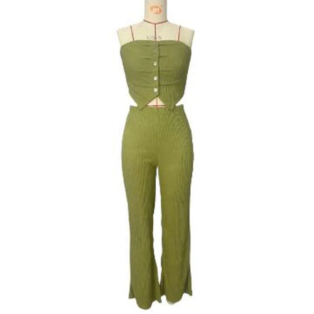 Women Wide Leg Flare Pant Suits with Strapless Cropped Tops