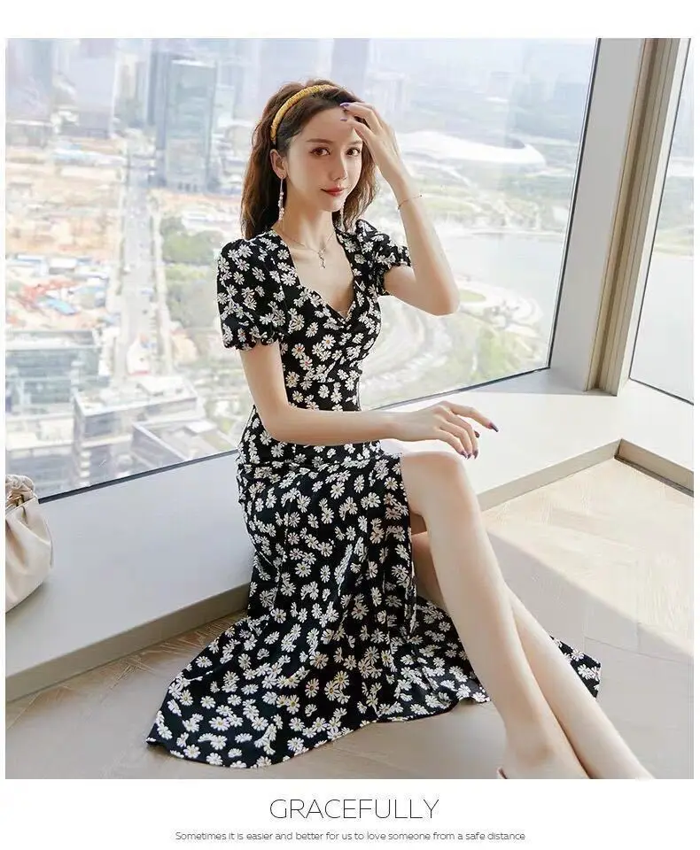 Spring Summer Mujer Fashion Female Vintage Printed Short Sleeve Loose Chiffon Dress Women Casual A-line Midi Dresses Vestidos jumper dress