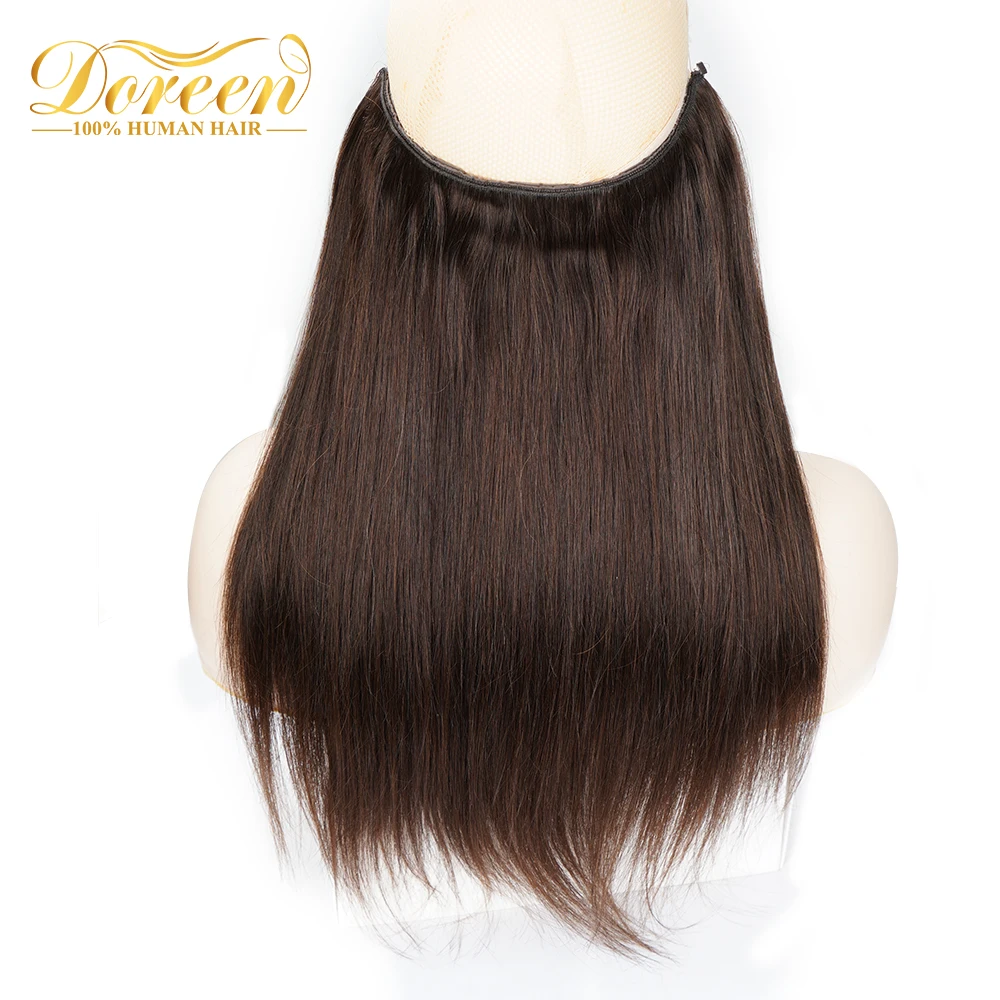 Doreen Halo Hair Extensions Machine Remy European Human Hair Adjustable Fish Wire Clip In One Piece 5 clips Flip In Brown