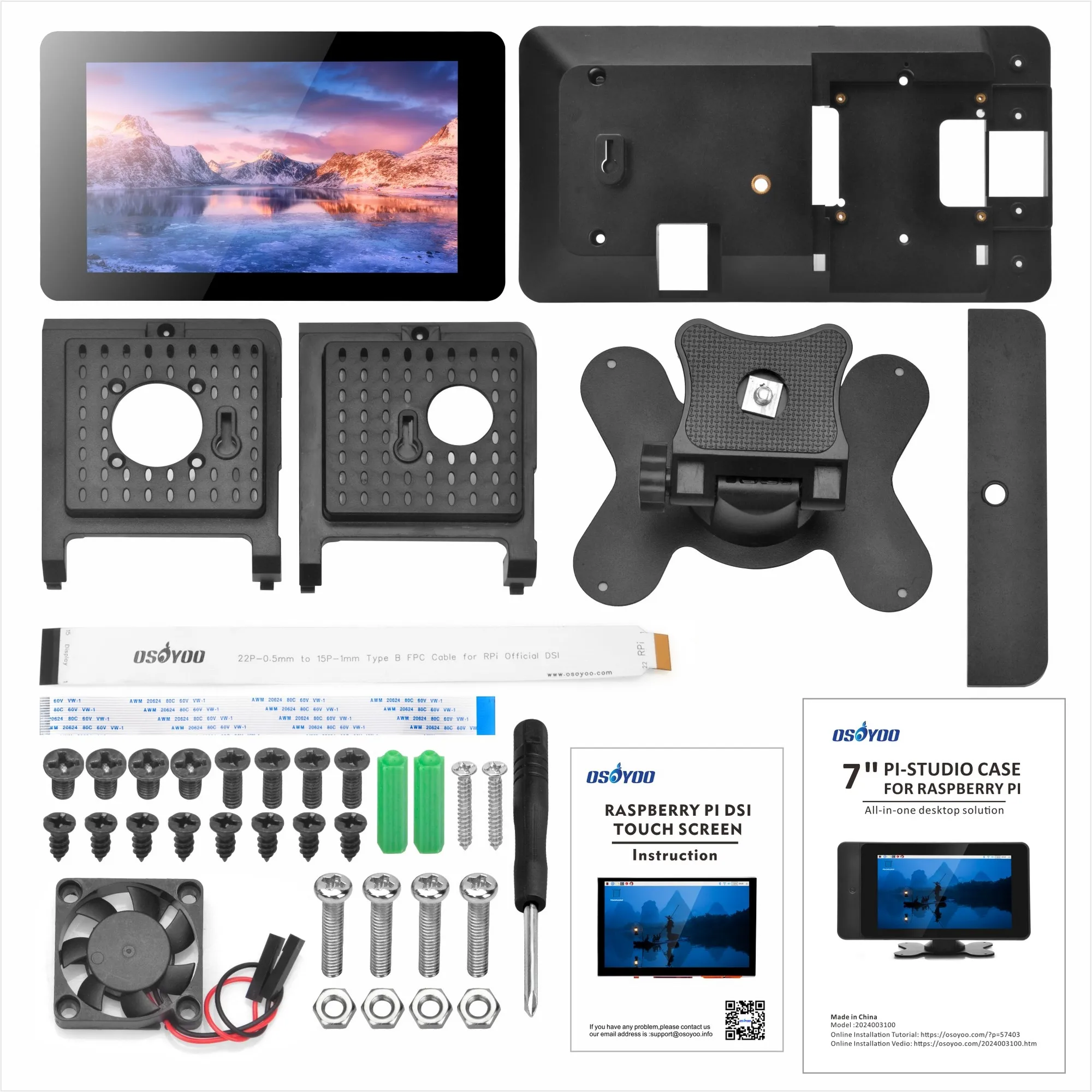 OSOYOO PiStudio Case with 7-inch IPS RPi DSI Touch Screen for Raspberry Pi 5 4 3 2-Easy installation and Wide viewing angle