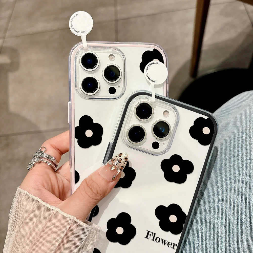 Elegant Black Flower Shockproof Phone Case - Soft Candy Cover