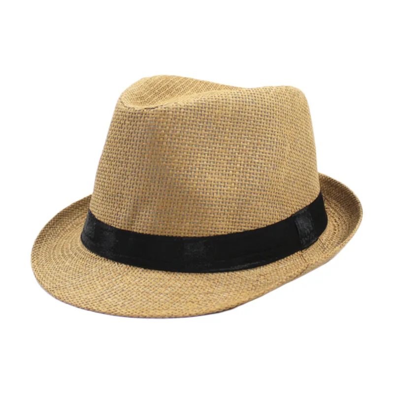 Parent-Child Linen Breathable Sun Cap Men Summer Travel Sunscreen Ribbon Decoration Paper Straw Curled Jazz Hat F58 sun hat,sun protection hat