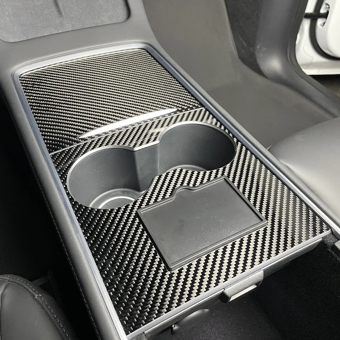 Premium Real Carbon Fiber Center Console Cover - Sleek Armrest Panel Trim