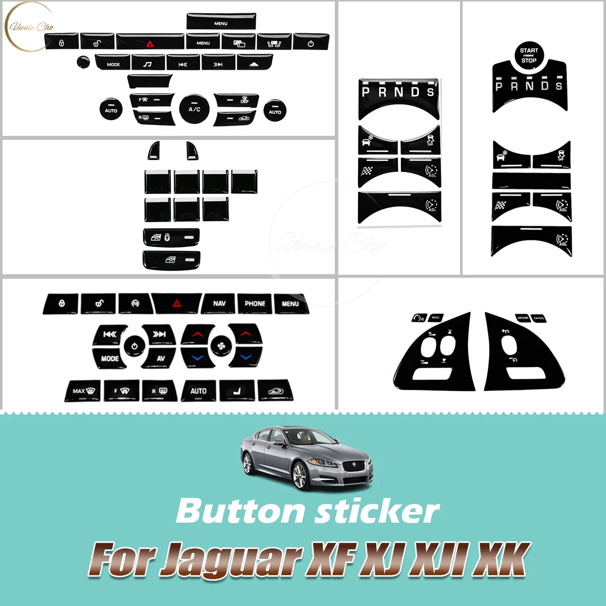 7 Adesivi In Alluminio Per Pulsanti Multimediali Jaguar XF 2012-2015 - Rivestimenti Argento Per Cruscotto - 4