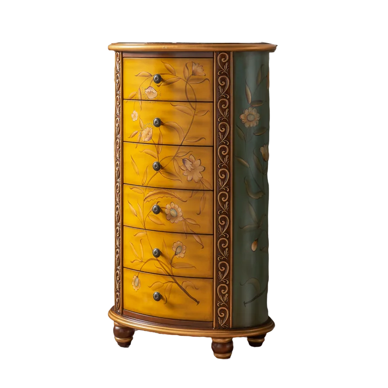 

Hxl Hallway Chest of Drawers Solid Wood American Oval Clothes Closet Storage Finishing Cabinet Retro Painted