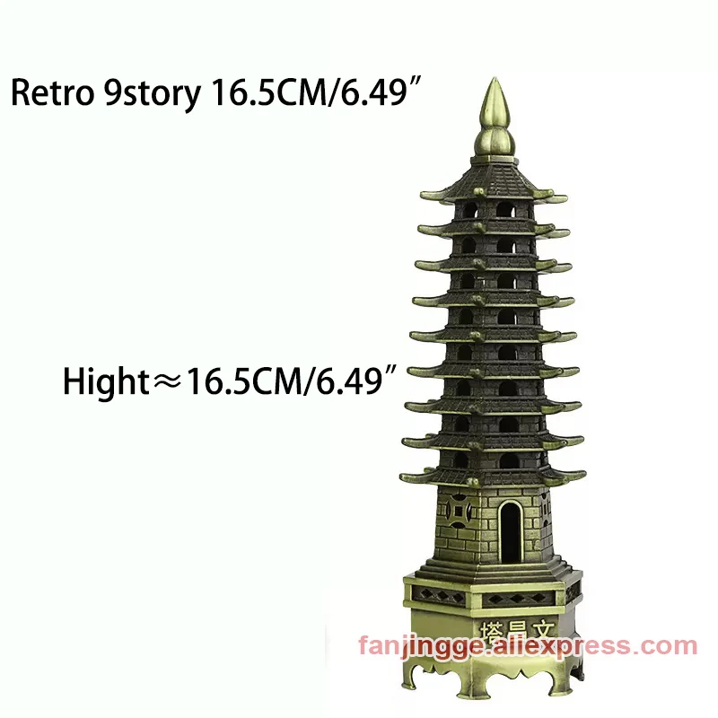 Heißer Verkauf Feng Shui Zink-legierung 3D Modell Chinesischen Wenchang Pagode Turm Handwerk Statue Souvenir Home Dekoration Metall Handwerk – Detail 18