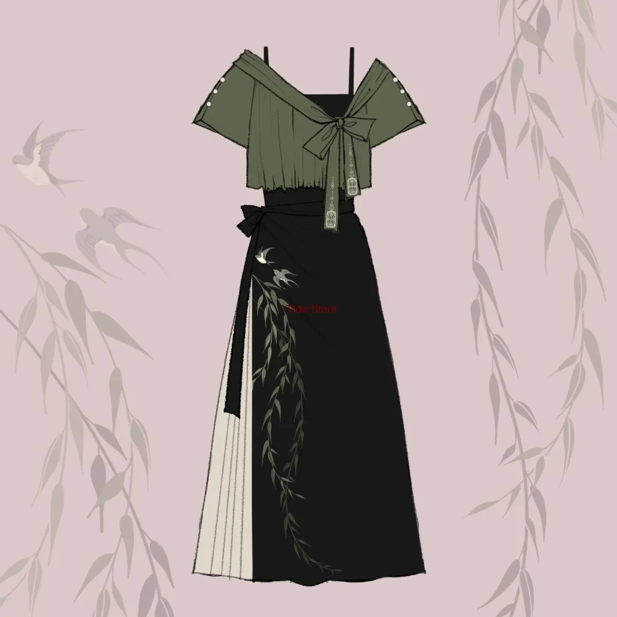 New Chinese Style Improved Han Element Super Immortal Ancient Style Daily Hanfu Set Summer Green Bamboo Embroidery [Liulu]