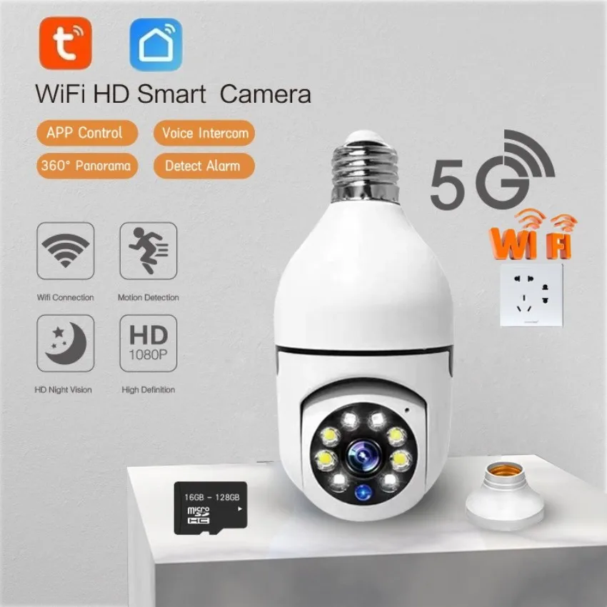 Tuya 5G Wifi E27 Bulb Security Protection 1080P Camera Night Vision Automatic Human Iptv Camera Vigilancia Wifi Casa CCTV Kemera