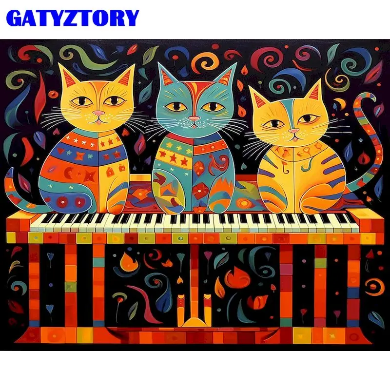 GATYZTORY Paint By Number Accessories Piano Cat Drawing To Paint By Numbers Decorative Prints Wall Painting Personalized Gift
