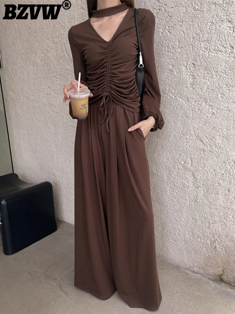 

BZVW Solid Color Fashion Irregular Designer Pleated Top Loose Wide Leg Pants Two Piece Women's 2023 Autumn New Trend 25X2909