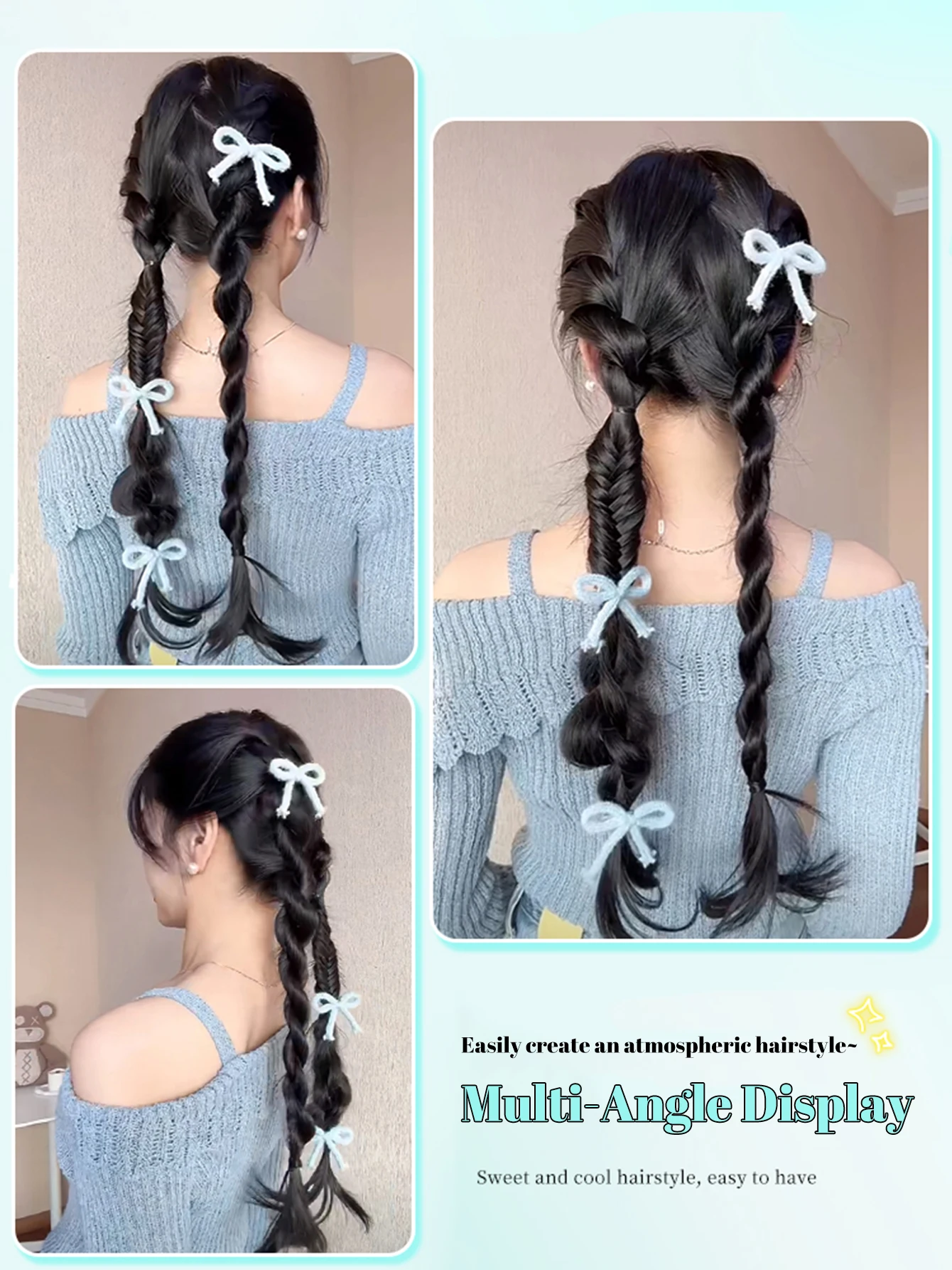 Synthetic Hair Long Twist Braid Extensions Colorful Ponytail