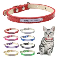 Bling Leather Cat Collar Personalized Name Collar for Cats Small Dog Puppy Necklace Kitten Accessories Nameplate Free Engraving 1