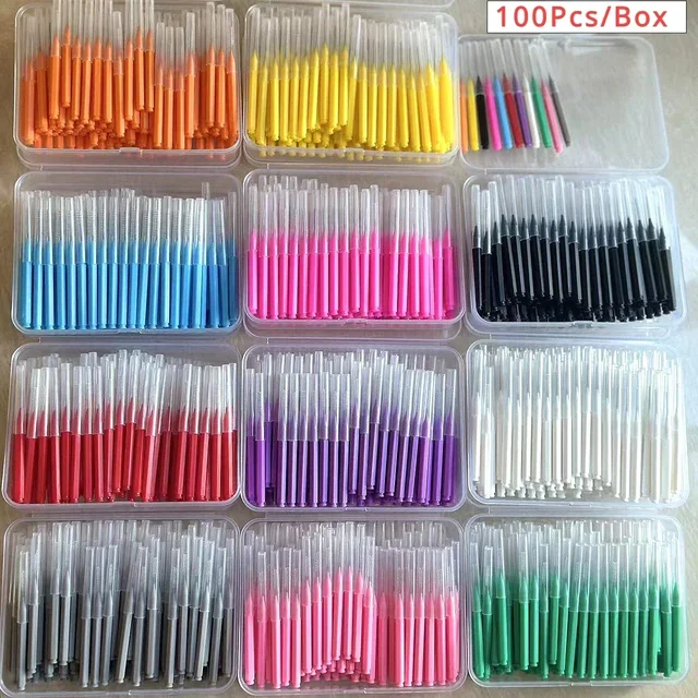New 100Pcs/Box I-type Push Pull Interdental Brush 0.6-1.5Mm Cleaning Between Teeth Oral Care Orthodontic I Shape Tooth Floss 1