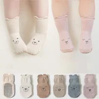 5 Pairs Infant Newborn Baby Anti-Slip Socks 5colored Bear Print Baby Girl Cotton Socks Solid Autumn Toddler Boys Knee Floor Sock 2