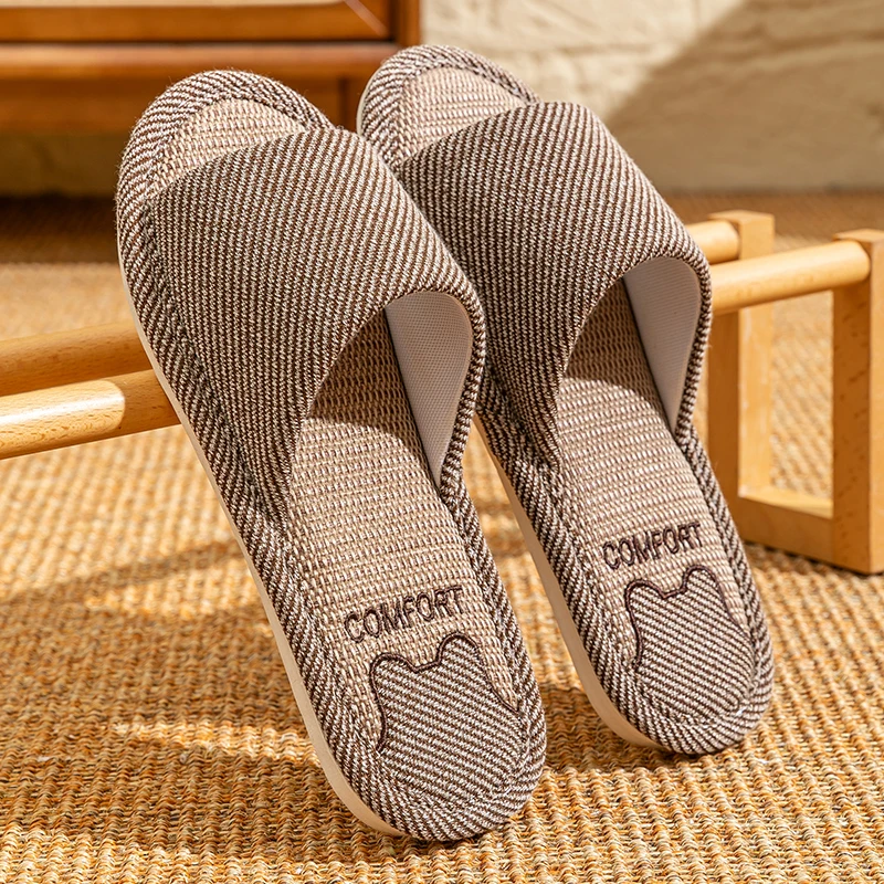 Indoor Light Linen Slippers Women Spring Autumn Fashion Mix Color Breathable Linen Slippers Woman Non Slip Home Slides Ladies