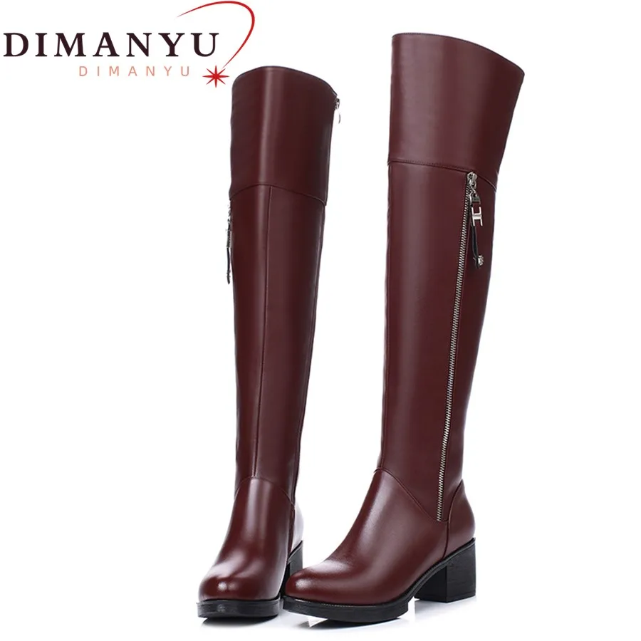 DIMANYU Women Thigh High Boots Genuine Leather Thick Thin Velvet Winter