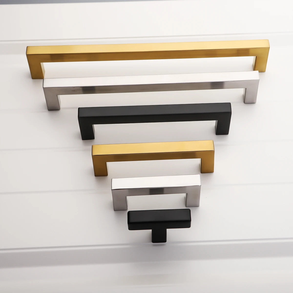 Poignées carrées pour armoires et tiroirs coiffeuse en acier inoxydable poignée de cuisine argent noir meubles de maison de Style européen