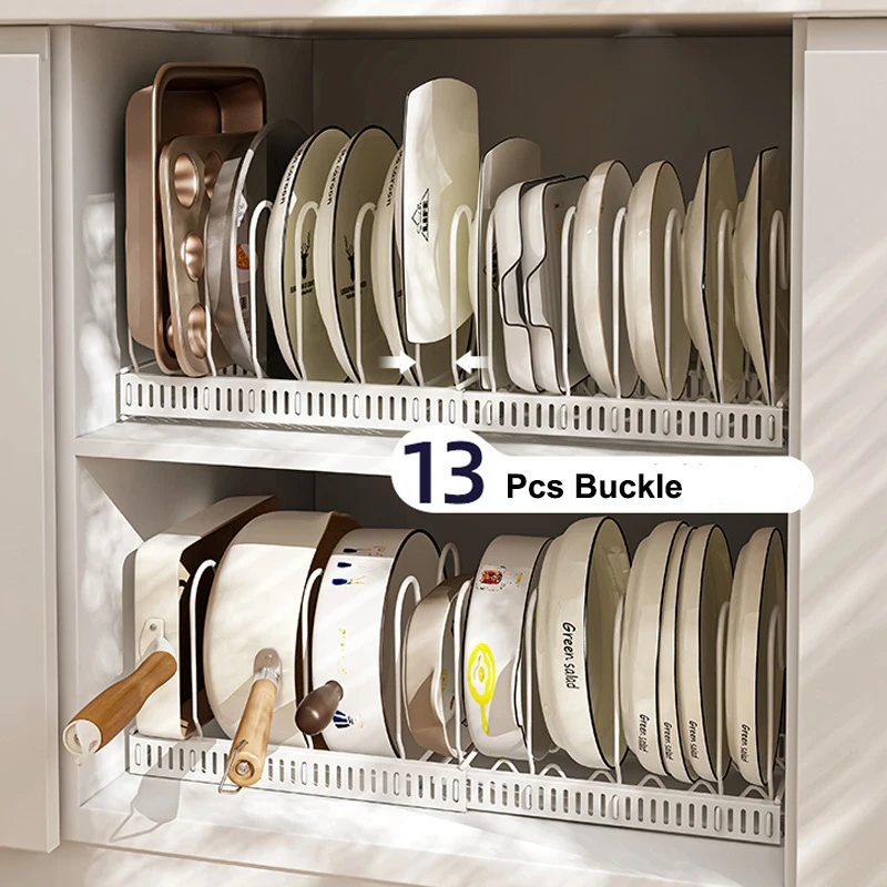 

Drain Rack Kitchen Bowl Dish Organizer Storage Shelf Drawer Bowl Plate Drying Rack Holder Adjustable Cabinet Space Aluminum ABS