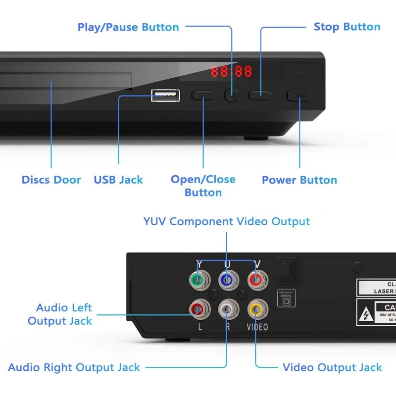 DVD Player 1080P Home 225 DVD Player HD Multimedia Digital TV Disc Support CD MP3 MP4 RW VCD Home Theatre System dvd player cd player