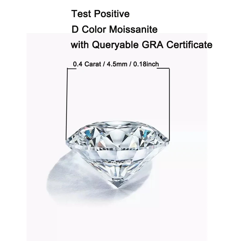 Luxury Solitaire Loose Moissanite Brilliant Round Cut 4.5mm 0.4ct D Color Diamond For Fine Jewelry With Certified GRA