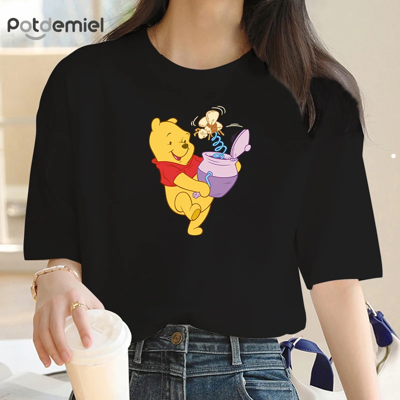 Pooh Bear Holding The Honey Jar T-Shirt Donna Harajuku Hip Hop Streetwear Magliette Winnie The Pooh T Shirt Ragazze Manica Corta