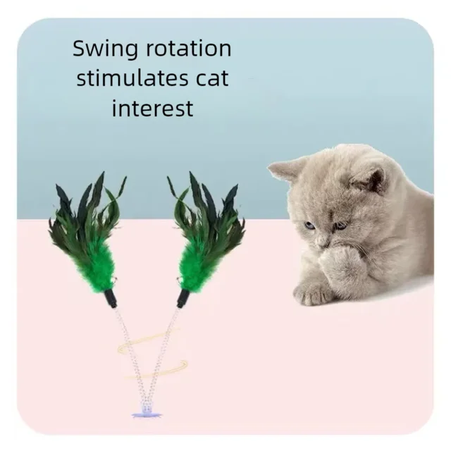 Swinging Spring Feather Cat Teaser with Suction Cup, Interactive Cat Toy with Sounding Bell, Teaser Wand Toys 2