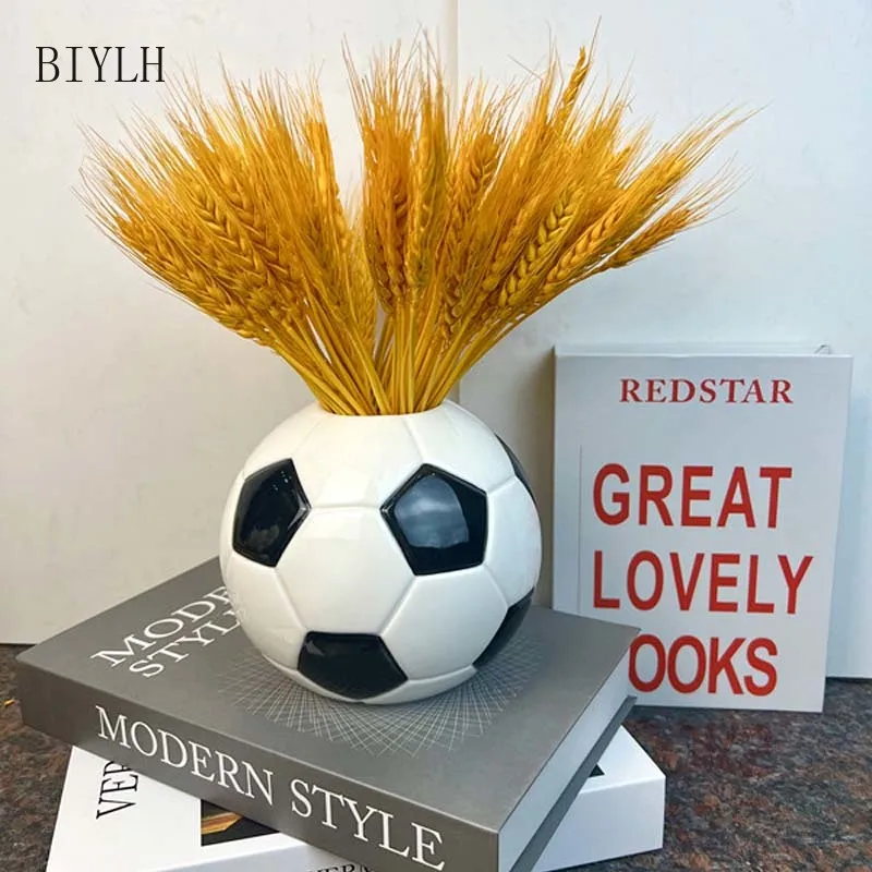 European Ceramic Football Vase Home Decoration Flower Arrangement Ornaments Tabletop Football Art Hydroponic Flower Bottle Gifts 3