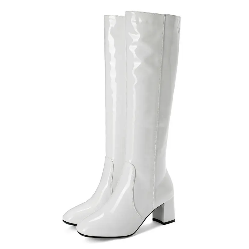 Winter Autumn Sexy Style Woman Knee-High Boots warm Fashion Patent Leather Long Boots Spring Classic High Heel Ladies Shoes