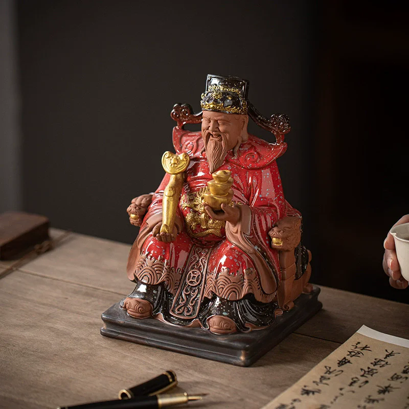 Chinese God of Wealth Statue Ceramic Fortune Lucky Money Deity, Home & Office Desk Decor for Prosperity, Feng Shui Business Gift