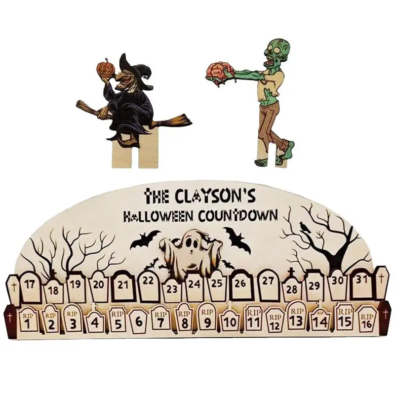 

Деревянный календарь для Хэллоуина, календарь с обратным отсчетом, календарь с обратным отсчетом, праздничный тематический орнамент 2023, настольное украшение для дома, поделки