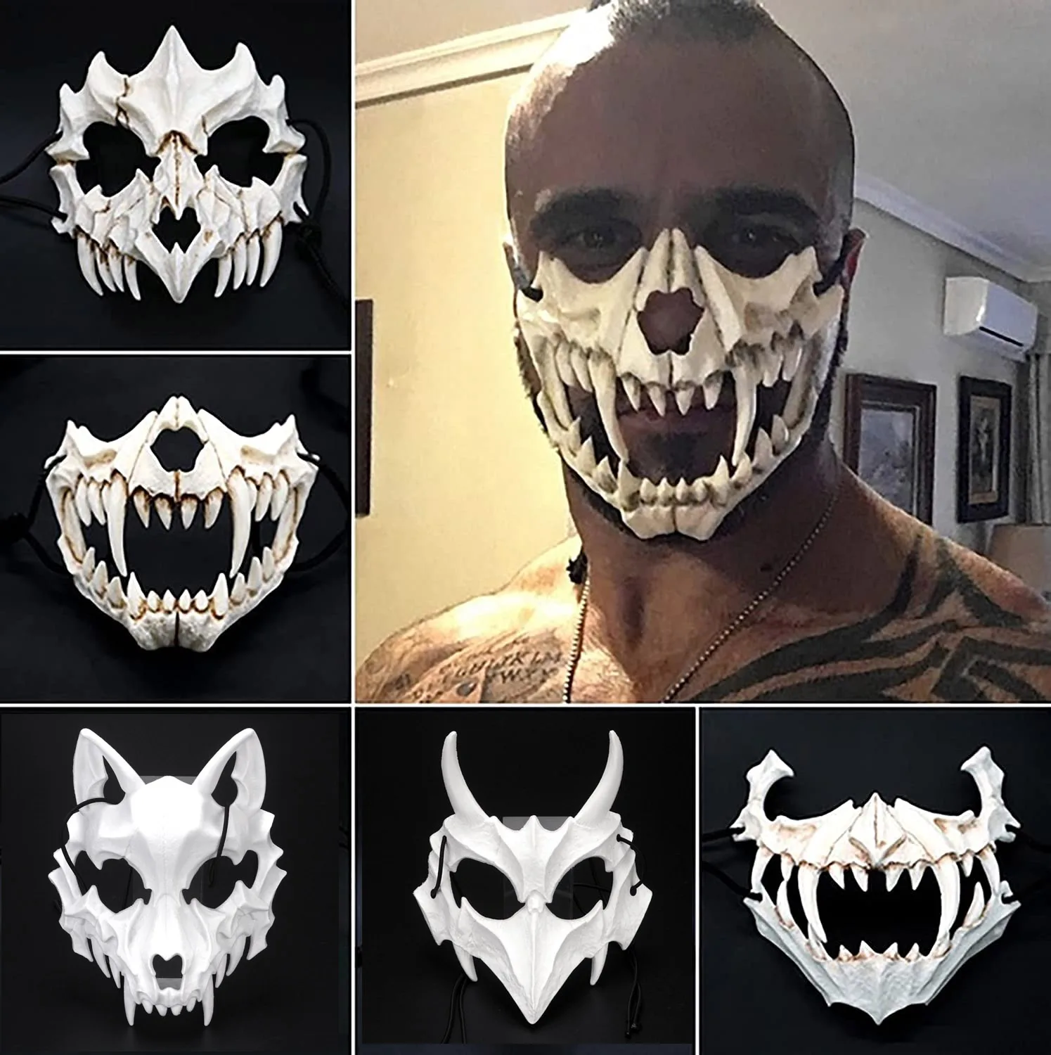 

Anime Dragon God Skeleton Half Face Mask Cosplay Animal Skeleton Mask Unisex Halloween Carnival Party Prop Dance Prom Protection