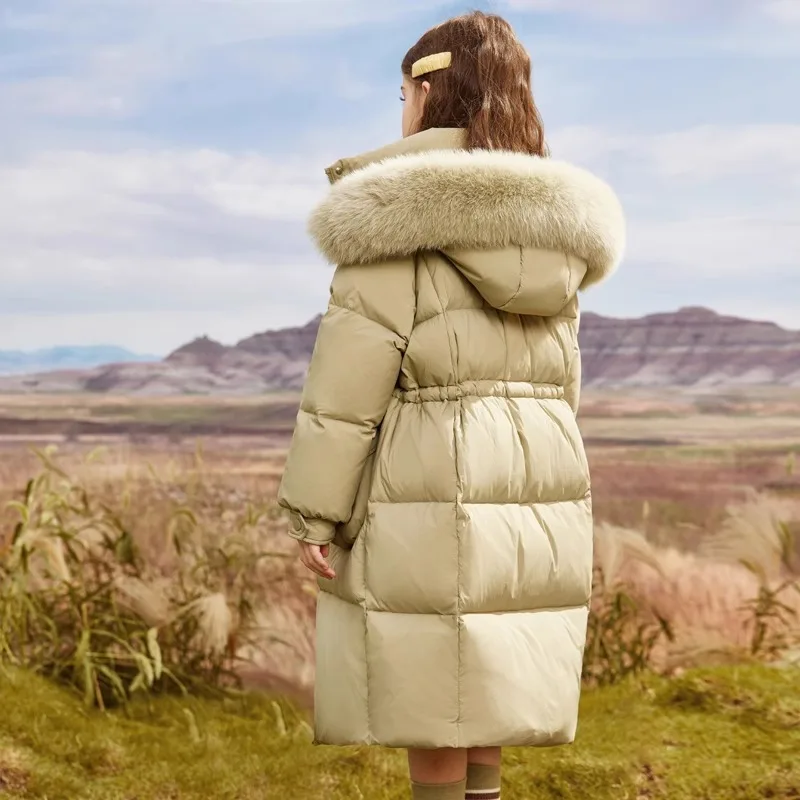 Girls' down padded jacket medium long coat 5-14 years old children's thick coat girl's woolen collar padded winter