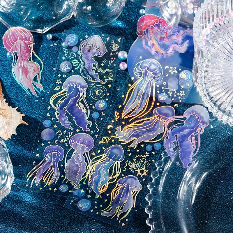 Assorted Jellyfish Pattern Laser Stickers Aesthetic Scrapbooking Notebook Collage DIY Card Personalized Hand Account Photo Album