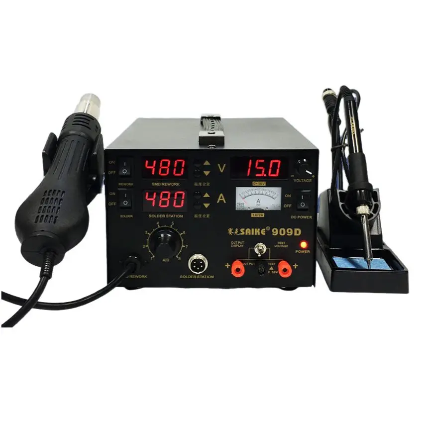 SAIKE 909D hot air gun reworking station solder station power supply 3 and 1 220V 110V